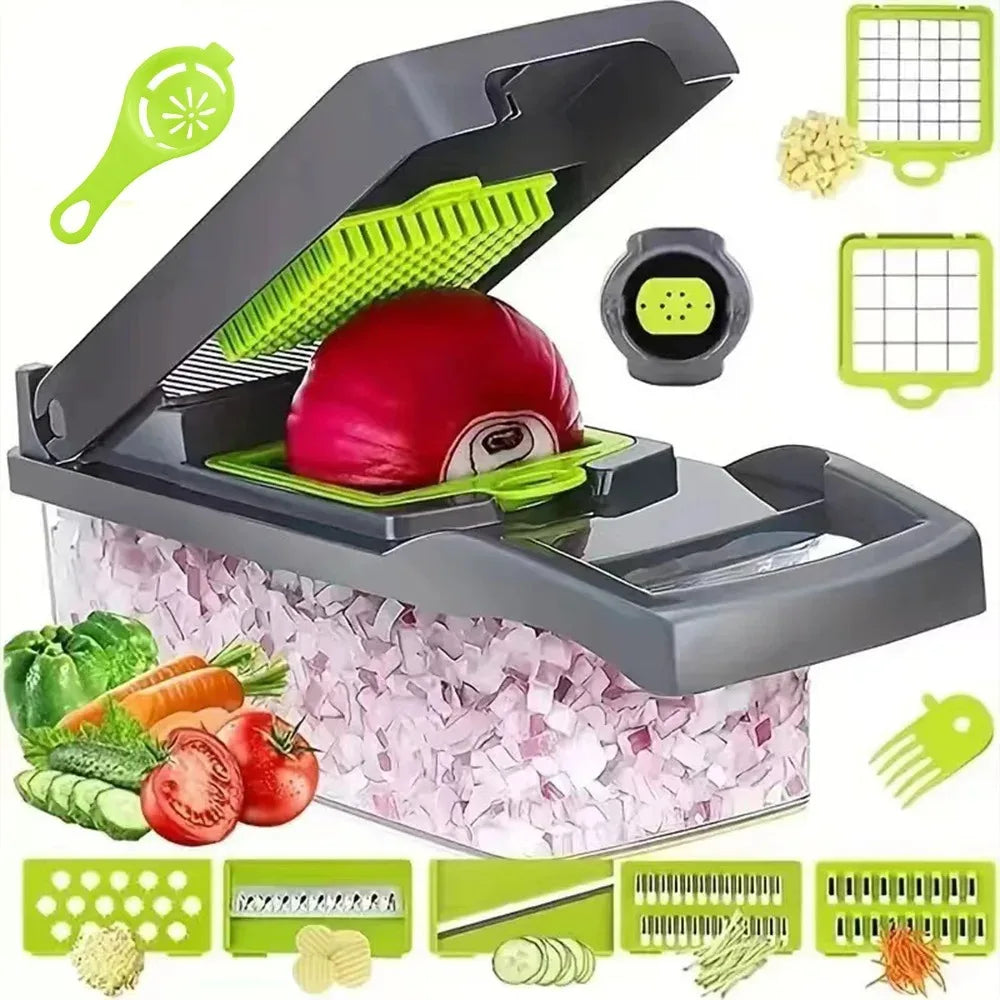 16-in-1 vegetable chopper set with container and attachments