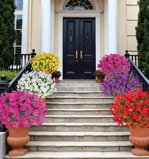 Artificial Silk Flowers – Pack of 4 UV-Resistant Bouquets for Indoor & Outdoor Decor