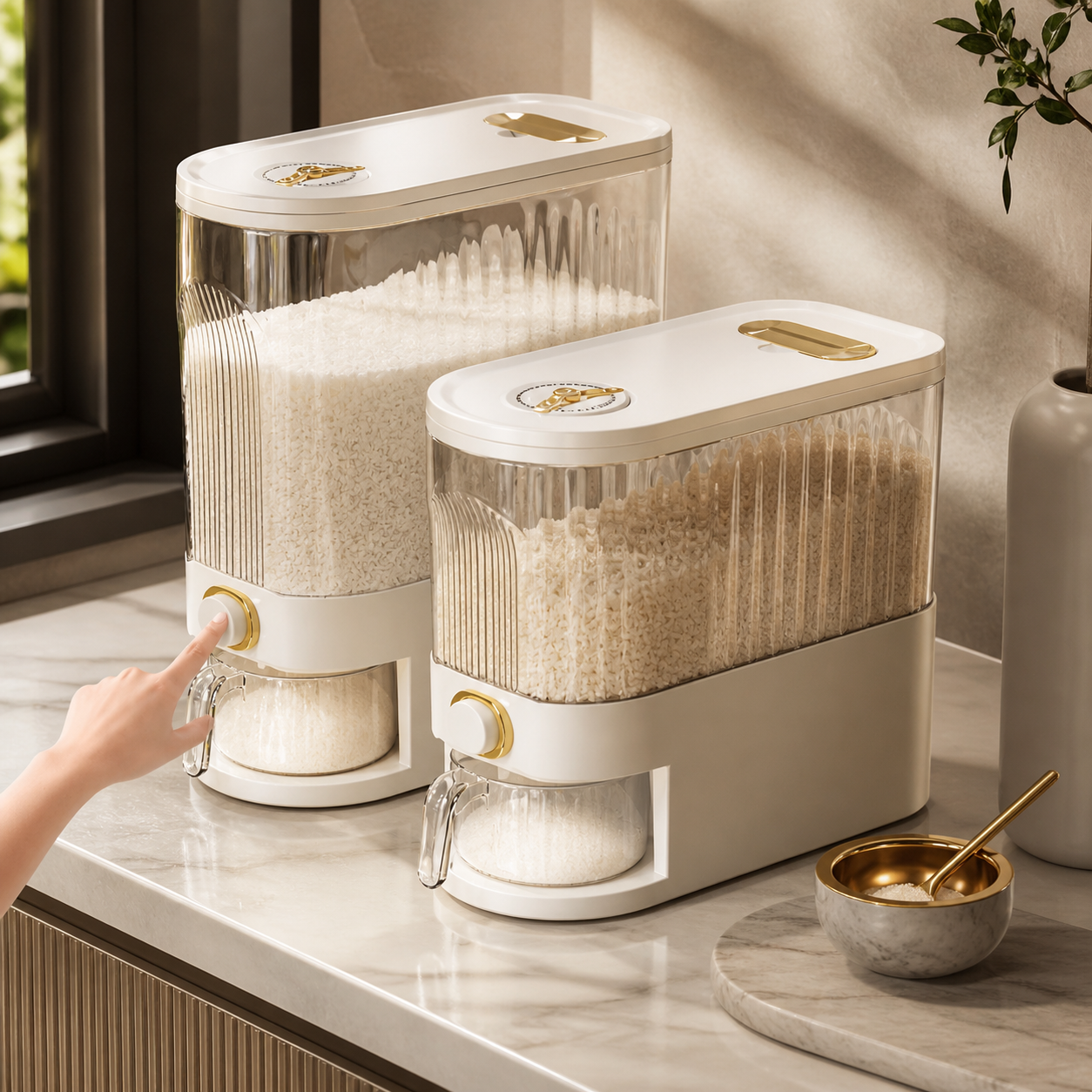 Airtight Rice Dispenser 5kg/10kg — Pantry Storage Container with Measuring Cup & Time Markings