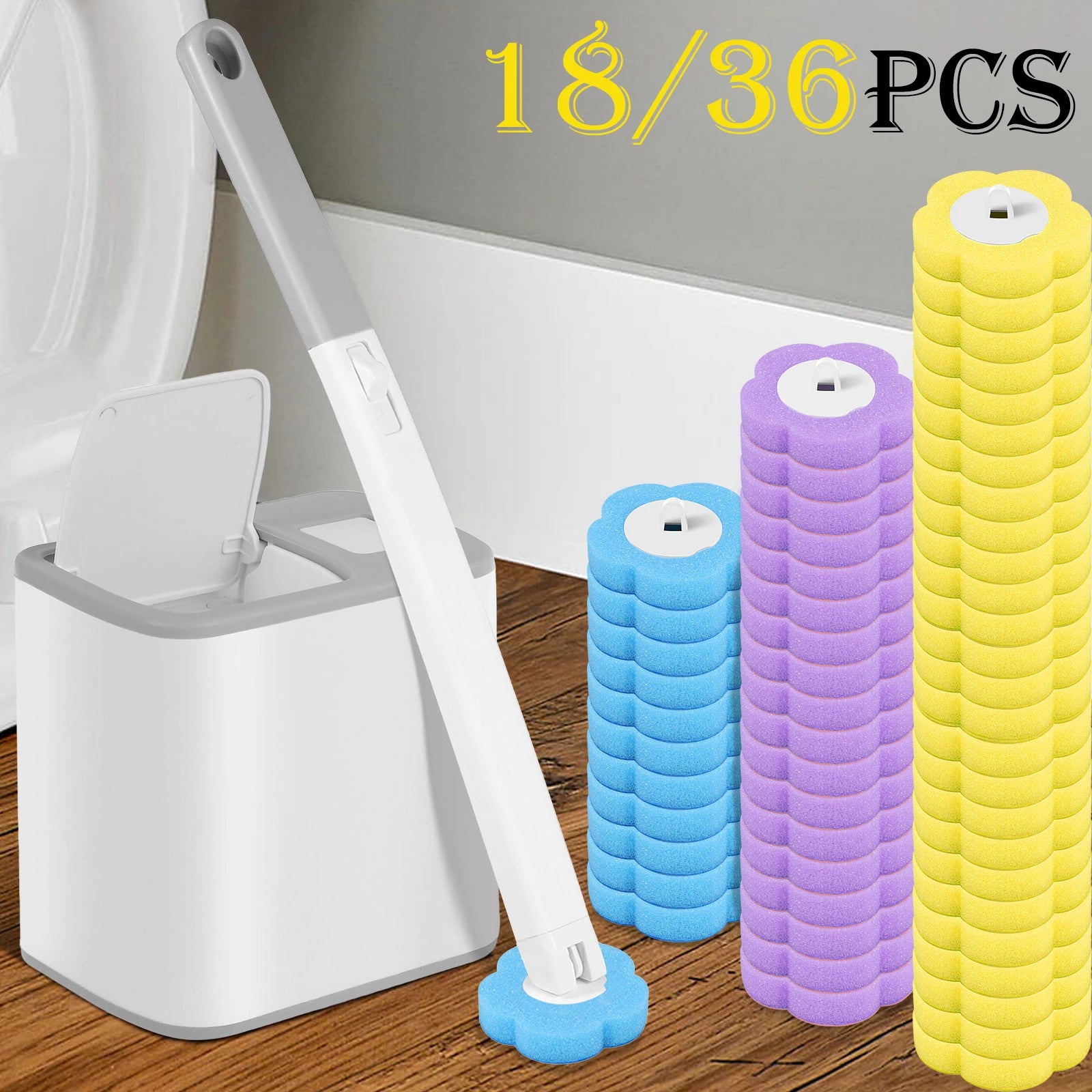 18/36Pcs Toilet Brush with Disposable Replacement Head Kits Upgrade Long Handle Bathroom Cleaning Brush for Home Wc Accessories