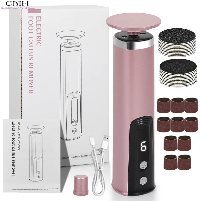 Dual-Head Metal Electric Foot Grinder Portable Rechargeable Callus Remover Dead Skin Remover with Multiple Free Accessories