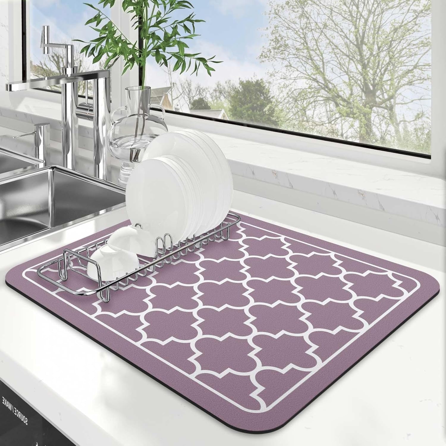 Dish Drying Mat Super Absorbent Drying Mat Large Dish Drying Mats for Kitchen Counter Easy Clean Dish Mat Kitchen Drying Mat15"X 18" Stylish Grey