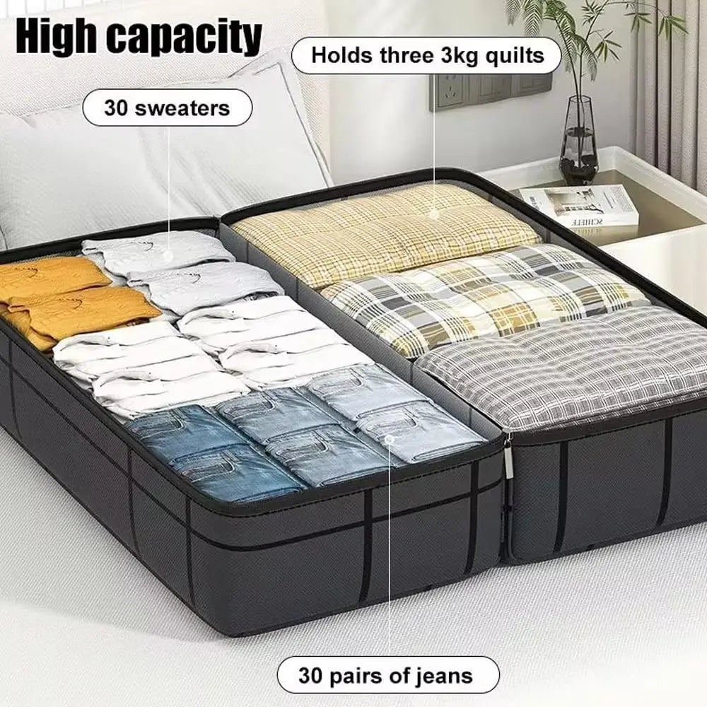 Portable Large Capacity Folding Clothing Storage Bag Hand-Held Duffel Bag Double Zipper Padded Bag Wardrobe Organizer Moving Bag