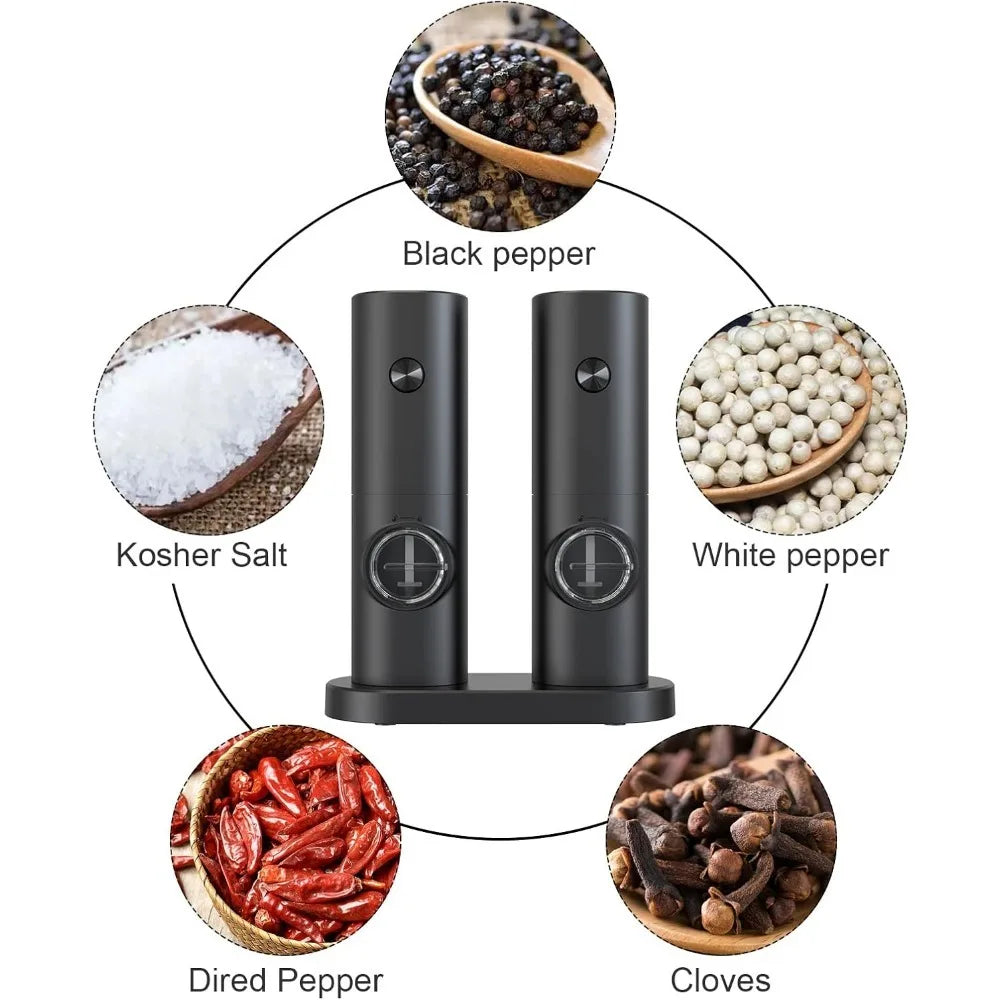 2Pcs Electric Pepper and Salt Grinder Set, Battery Powered Adjustable Coarseness Black Pepper Grinder Mill Kitchen Tools
