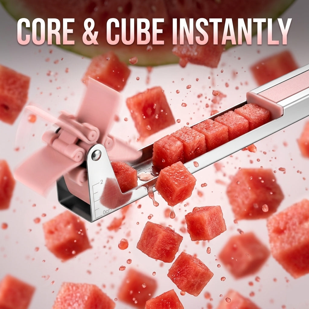 Core and cube watermelon instantly with the windmill slicer