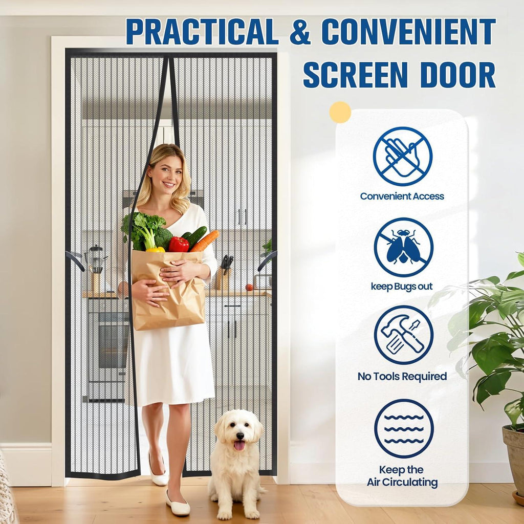 Mosquitera Magnética para Puerta 38×83 in — Cierre Automático, Apta para Mascotas, Antiinsectos