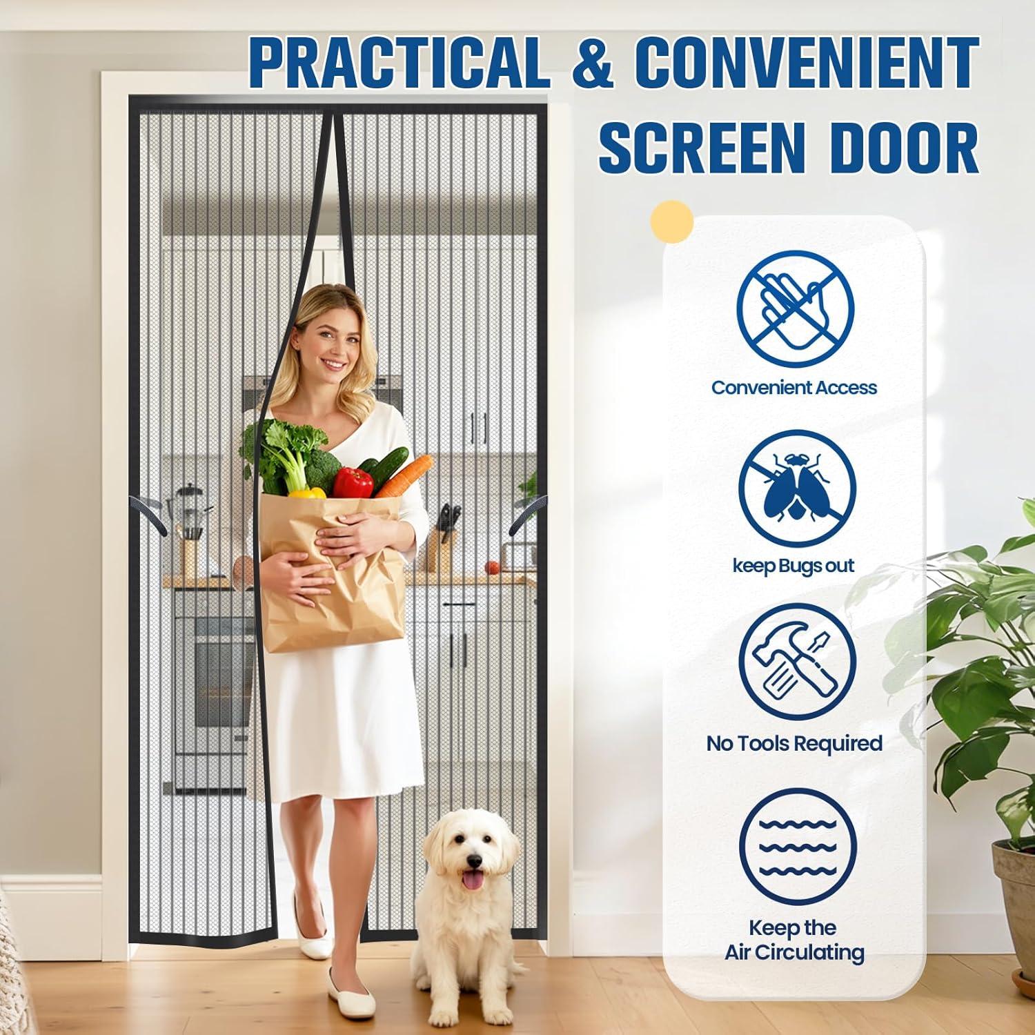 Mosquitera Magnética para Puerta 38×83 in — Cierre Automático, Apta para Mascotas, Antiinsectos