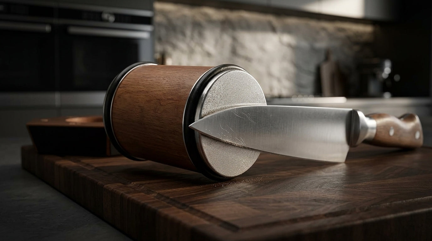 Afilador rodante sobre tabla de cocina