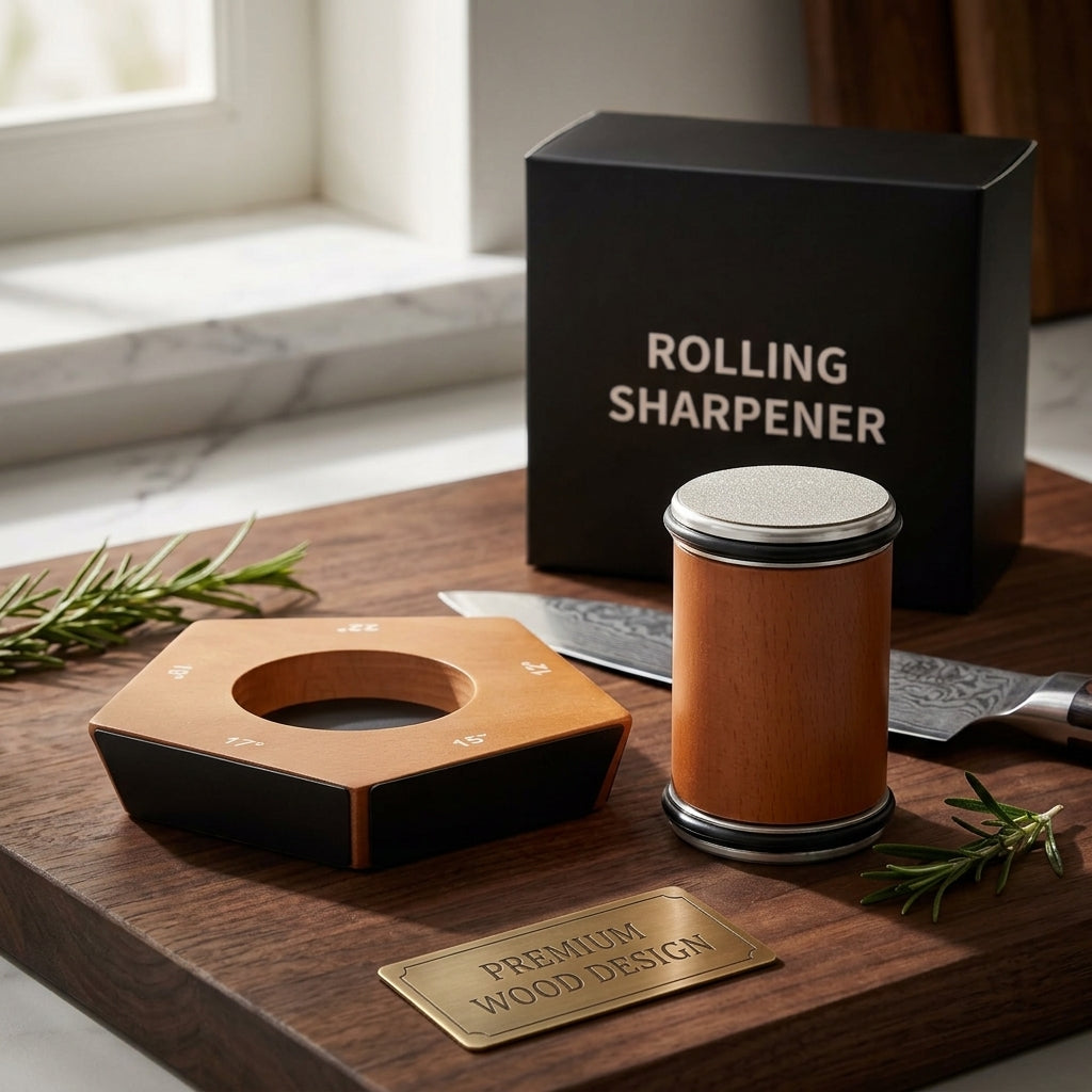 Afilador rodante premium de madera con caja