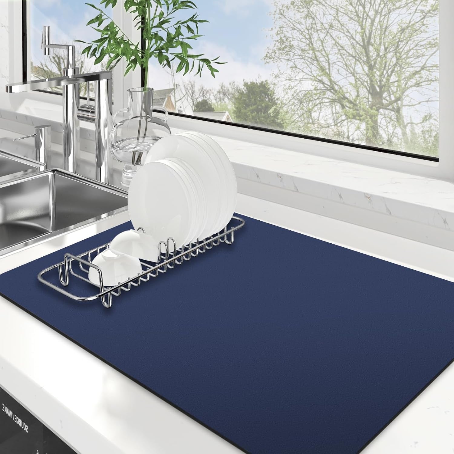 Dish Drying Mat Super Absorbent Drying Mat Large Dish Drying Mats for Kitchen Counter Easy Clean Dish Mat Kitchen Drying Mat15"X 18" Stylish Grey