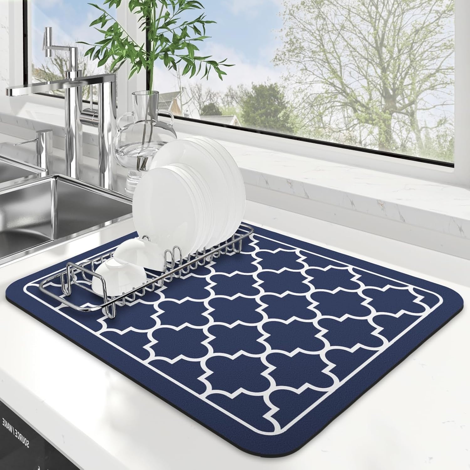 Dish Drying Mat Super Absorbent Drying Mat Large Dish Drying Mats for Kitchen Counter Easy Clean Dish Mat Kitchen Drying Mat15"X 18" Stylish Grey