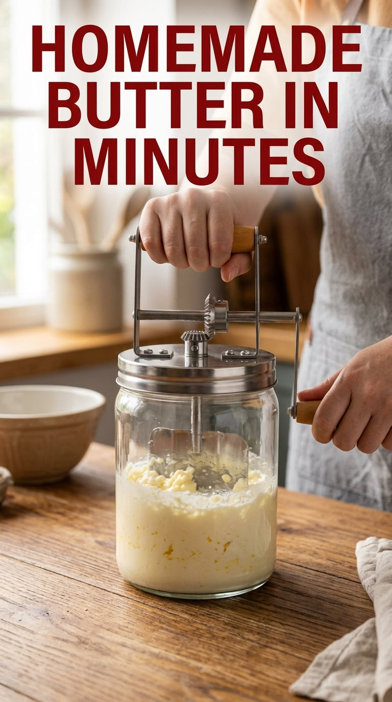 Homemade butter in minutes - glass hand-crank butter churner