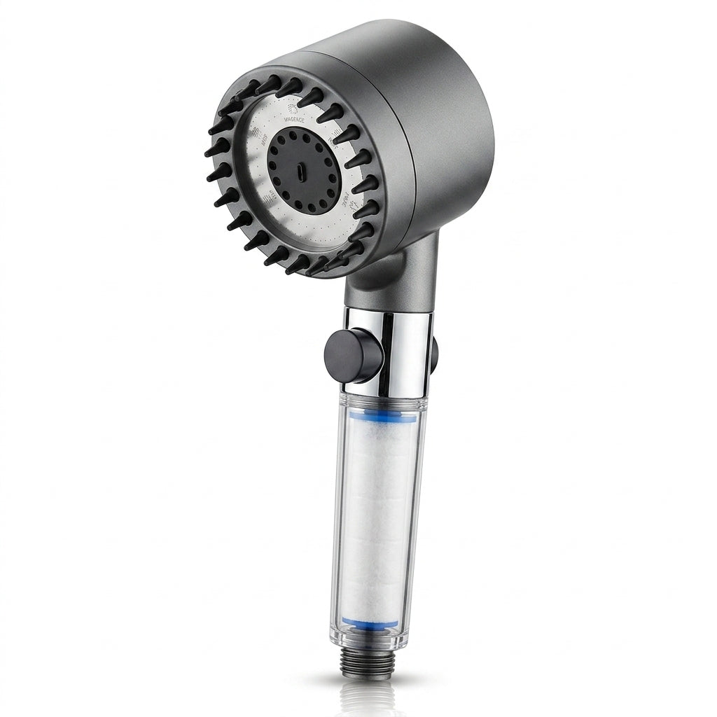 Cabezal turbo instalado en ducha moderna