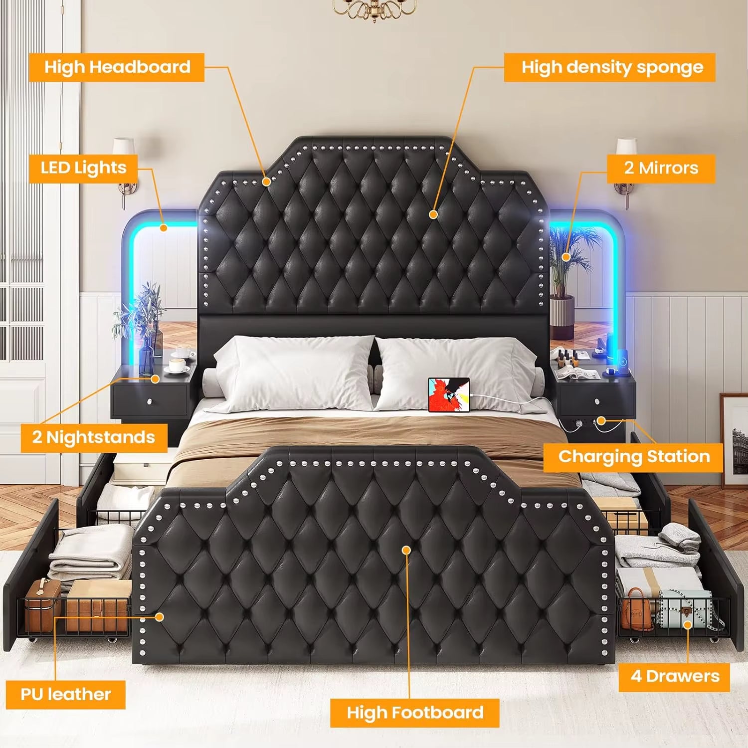 The Dream Queen Bed: Luxury LED & Massive Storage! 💎🔥