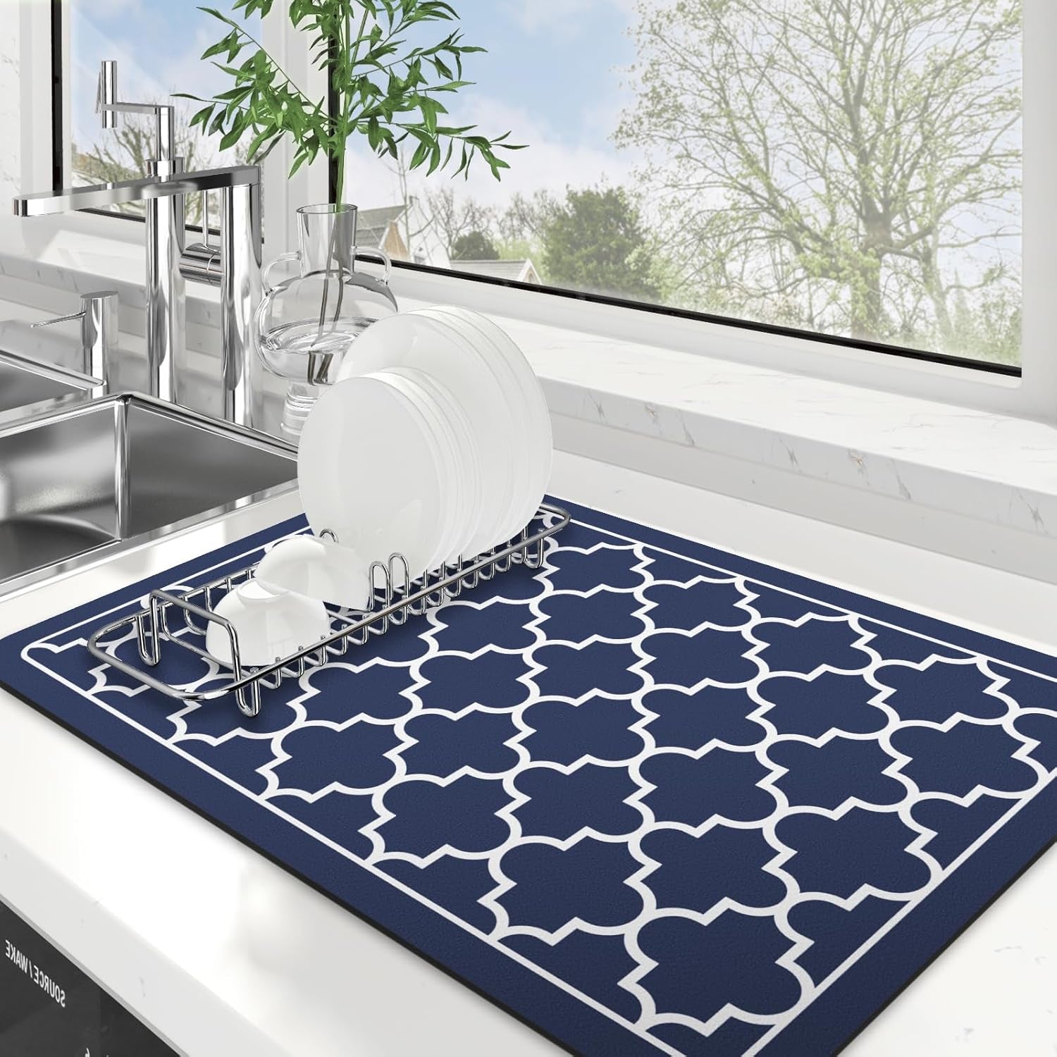 Dish Drying Mat Super Absorbent Drying Mat Large Dish Drying Mats for Kitchen Counter Easy Clean Dish Mat Kitchen Drying Mat15"X 18" Stylish Grey