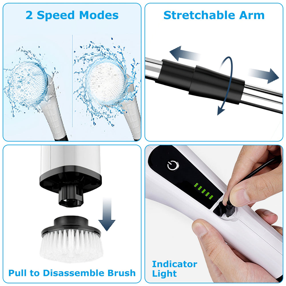 Electric Spin Scrubber - Cordless Telescopic Cleaning Brush with 8 Brush Heads, IPX7 Waterproof - 2