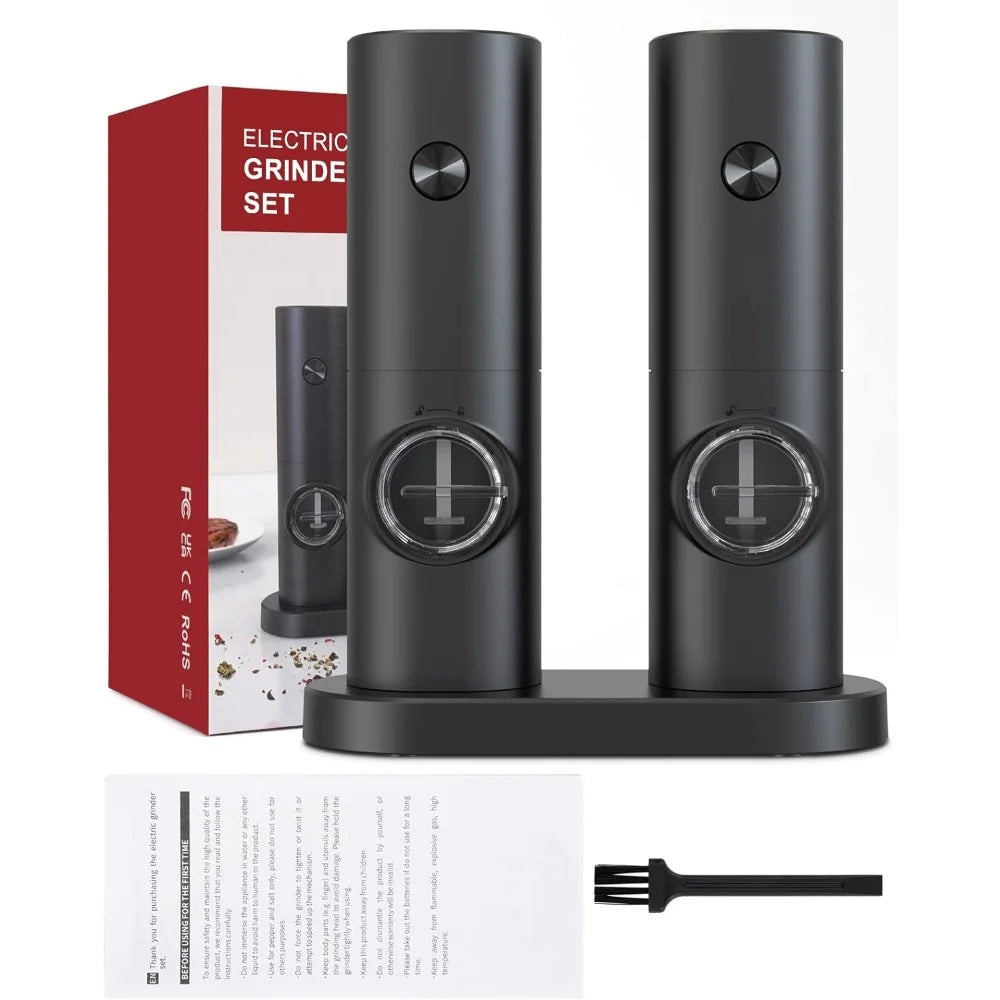 2Pcs Electric Pepper and Salt Grinder Set, Battery Powered Adjustable Coarseness Black Pepper Grinder Mill Kitchen Tools