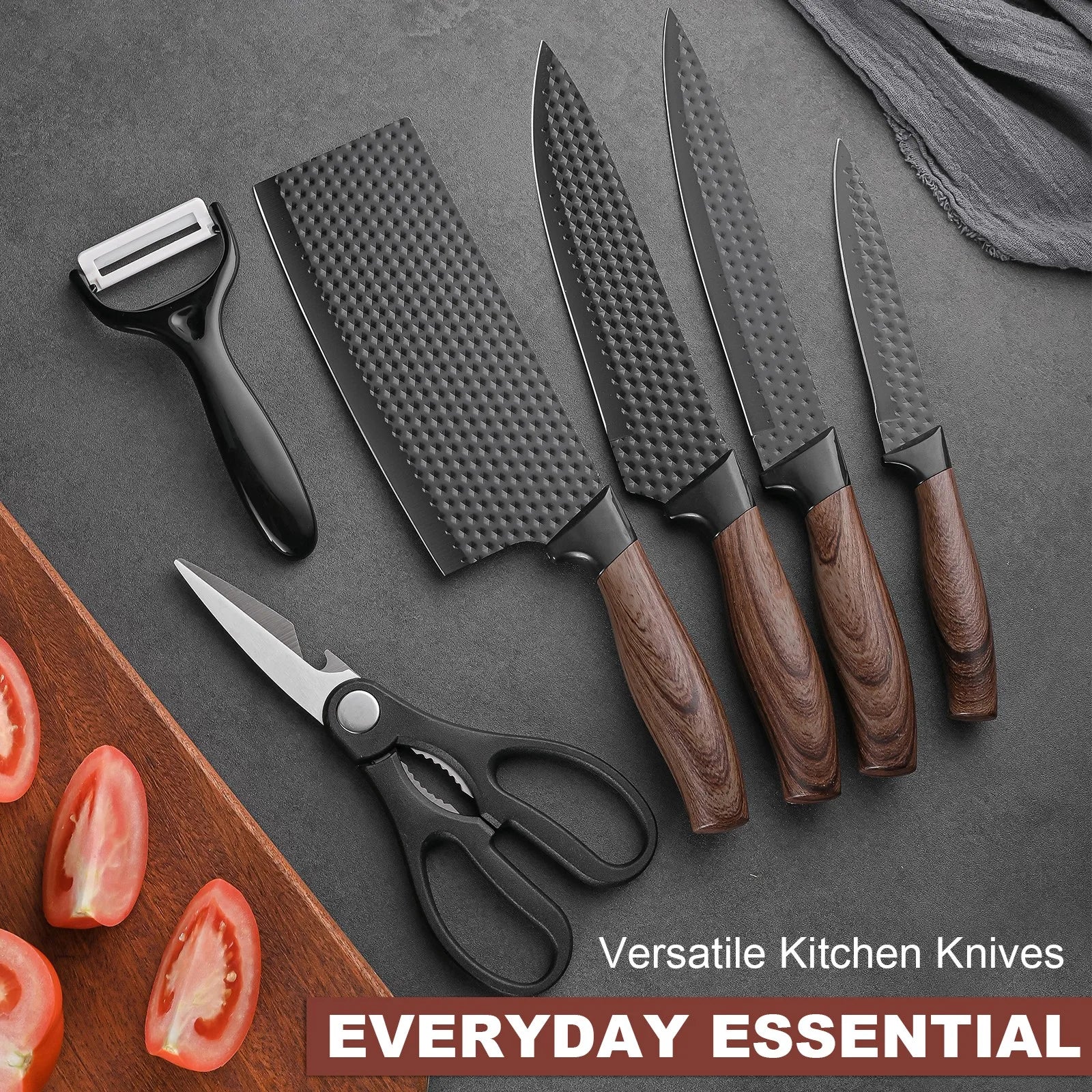 6-Piece Professional Kitchen Knife Set, Knife Set, Stainless Steel Knife and Scissors Set, Essential Kitchen Knives, Holiday Gift