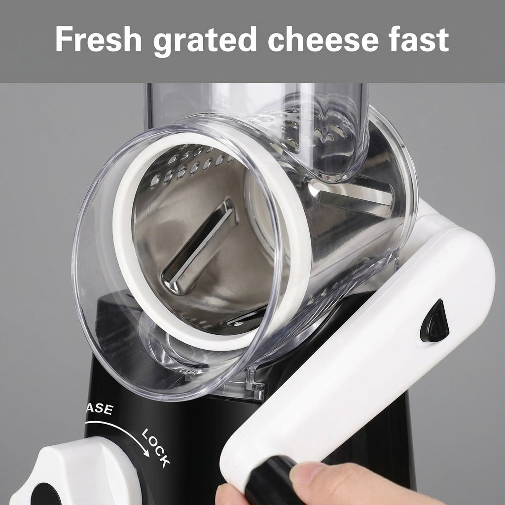 Fresh grated cheese fast with the rotary hand-crank grater