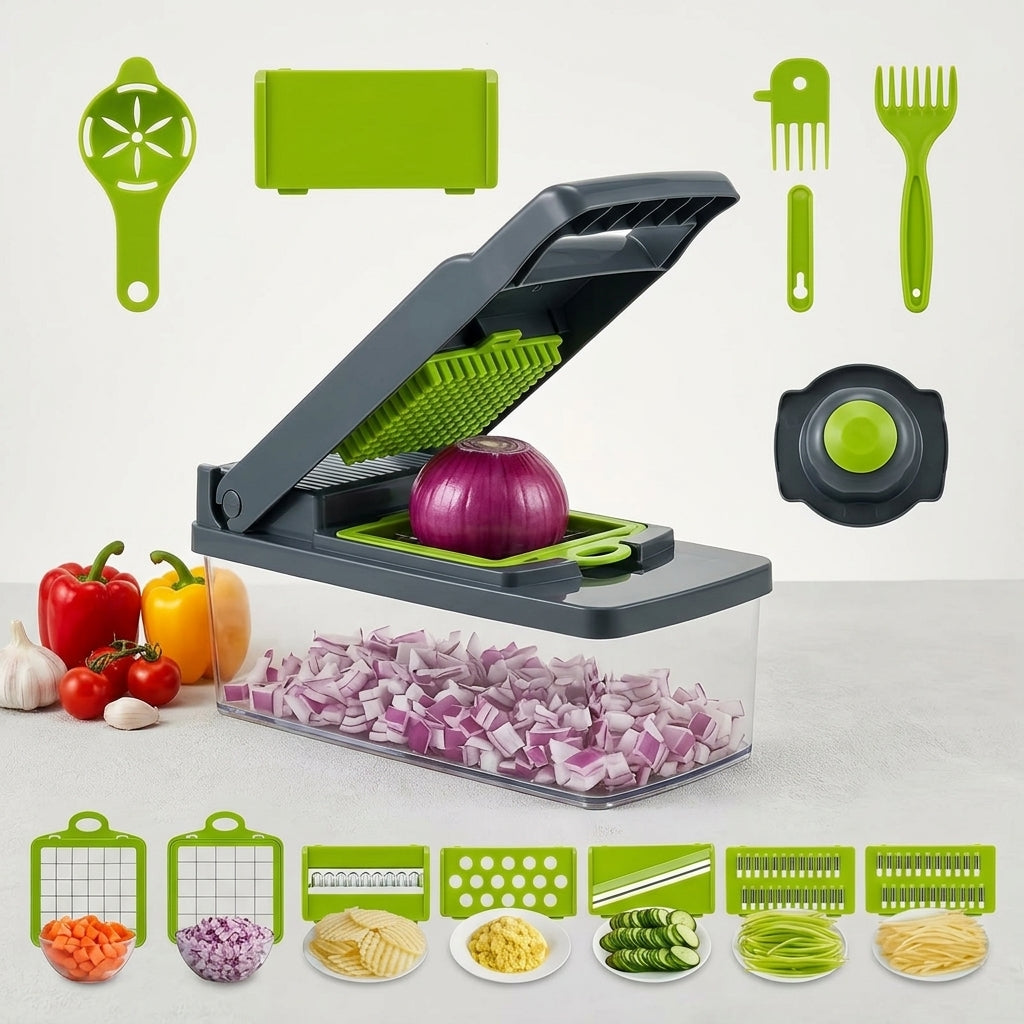 Picador de verduras 14 en 1 con contenedor, set completo