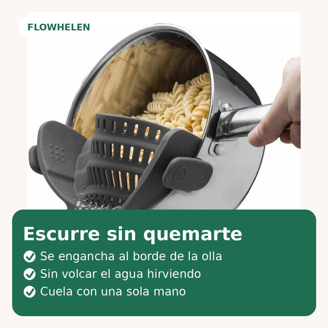 Escurre sin quemarte - se engancha a la olla, una sola mano