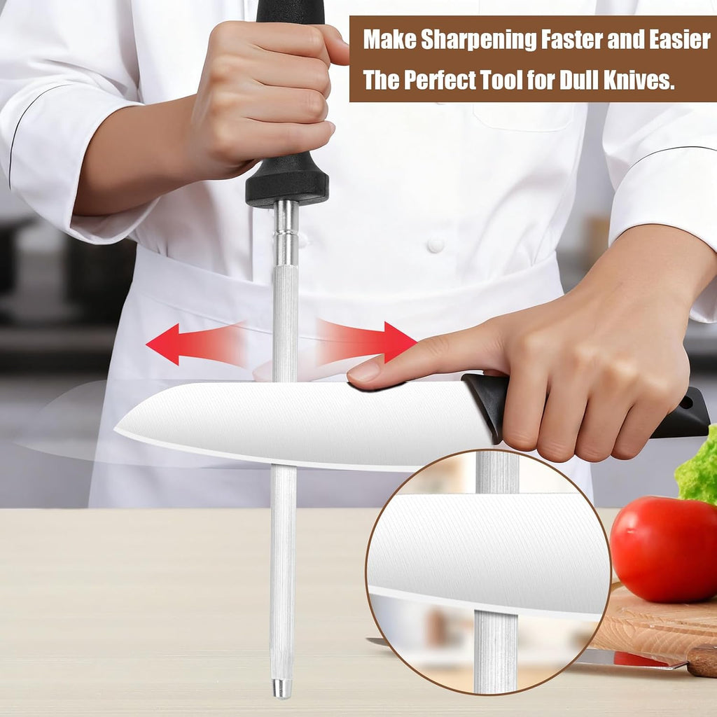 Professional 12-Inch Knife Sharpening Rod, High-Carbon Honing Rod to Sharpen the Knife Quickly, Perfect Knife Sharpener for Chefs and Home Cooks, Easy to Use & Sturdy
