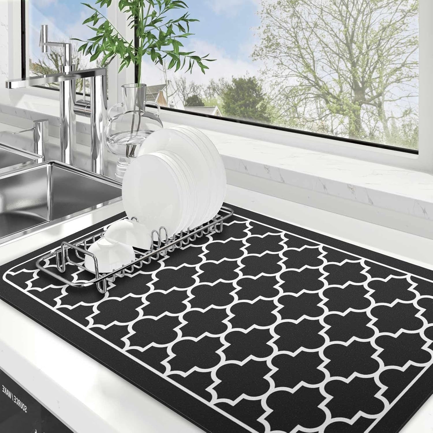 Dish Drying Mat Super Absorbent Drying Mat Large Dish Drying Mats for Kitchen Counter Easy Clean Dish Mat Kitchen Drying Mat15"X 18" Stylish Grey