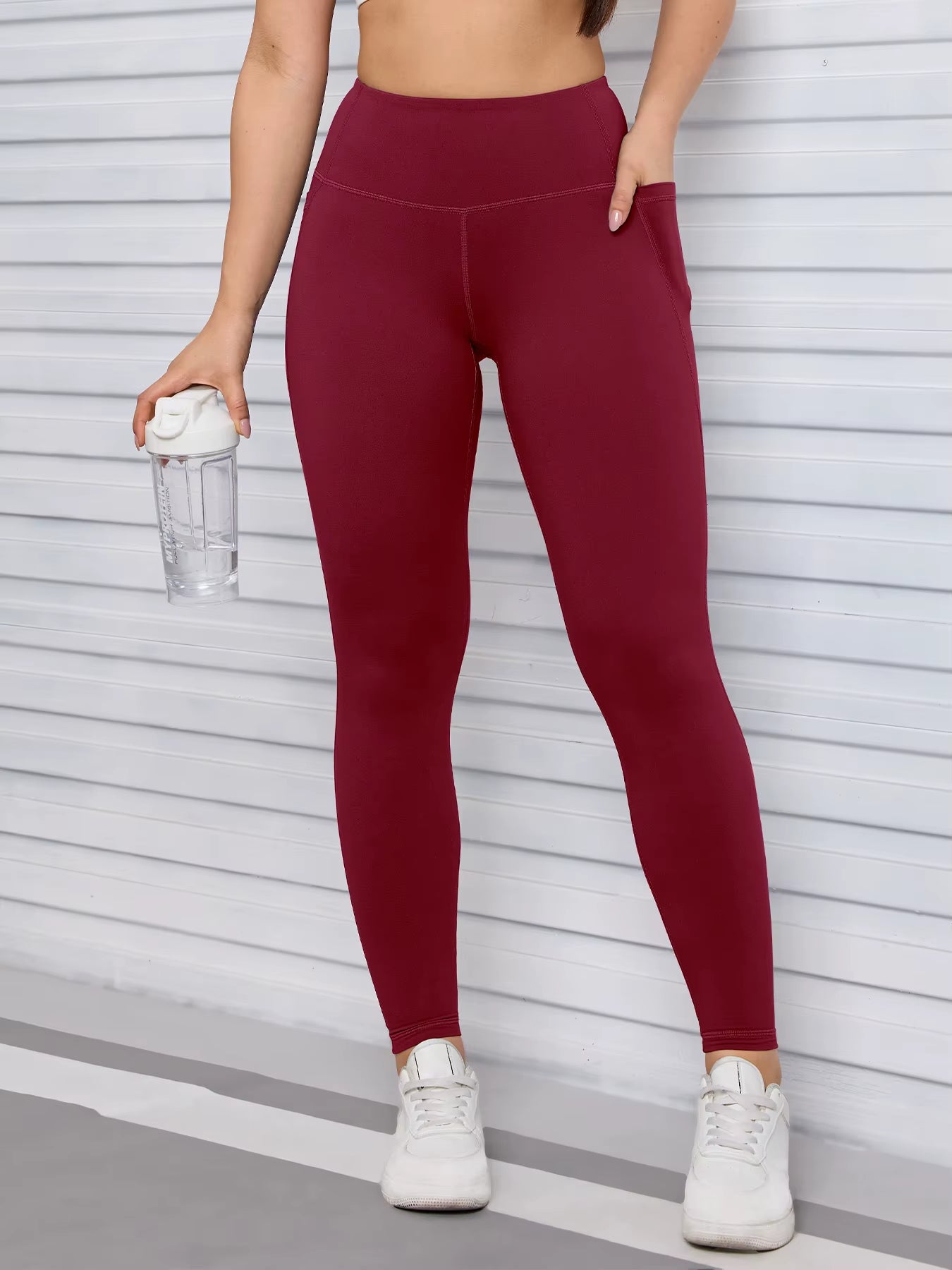 Women Solid Color High Waist Leggings with Pockets ,All-Season Casual Sports Running, Workout, and Fitness Yoga Pants