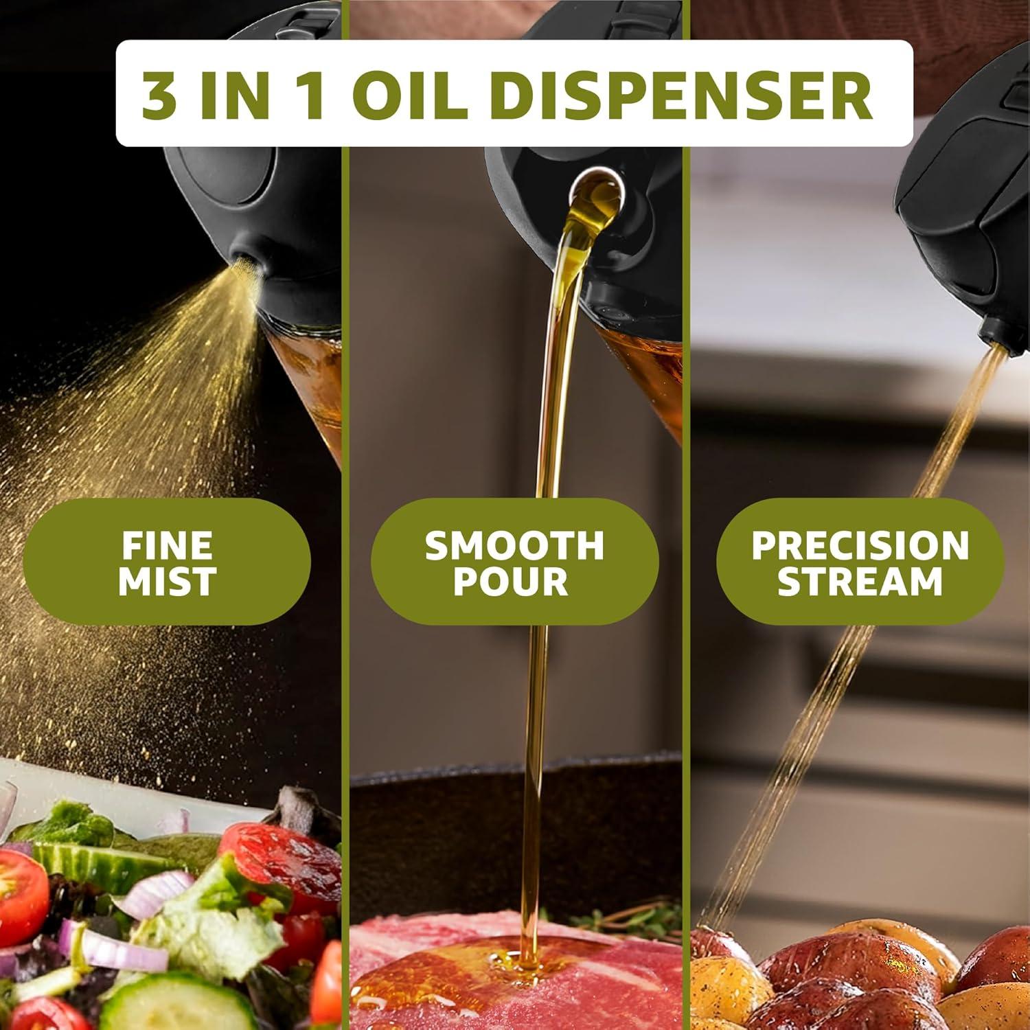 Rociador y Dispensador de Aceite de Oliva 16oz 2 en 1 — Vidrio, Spray y Chorro, con Medidas