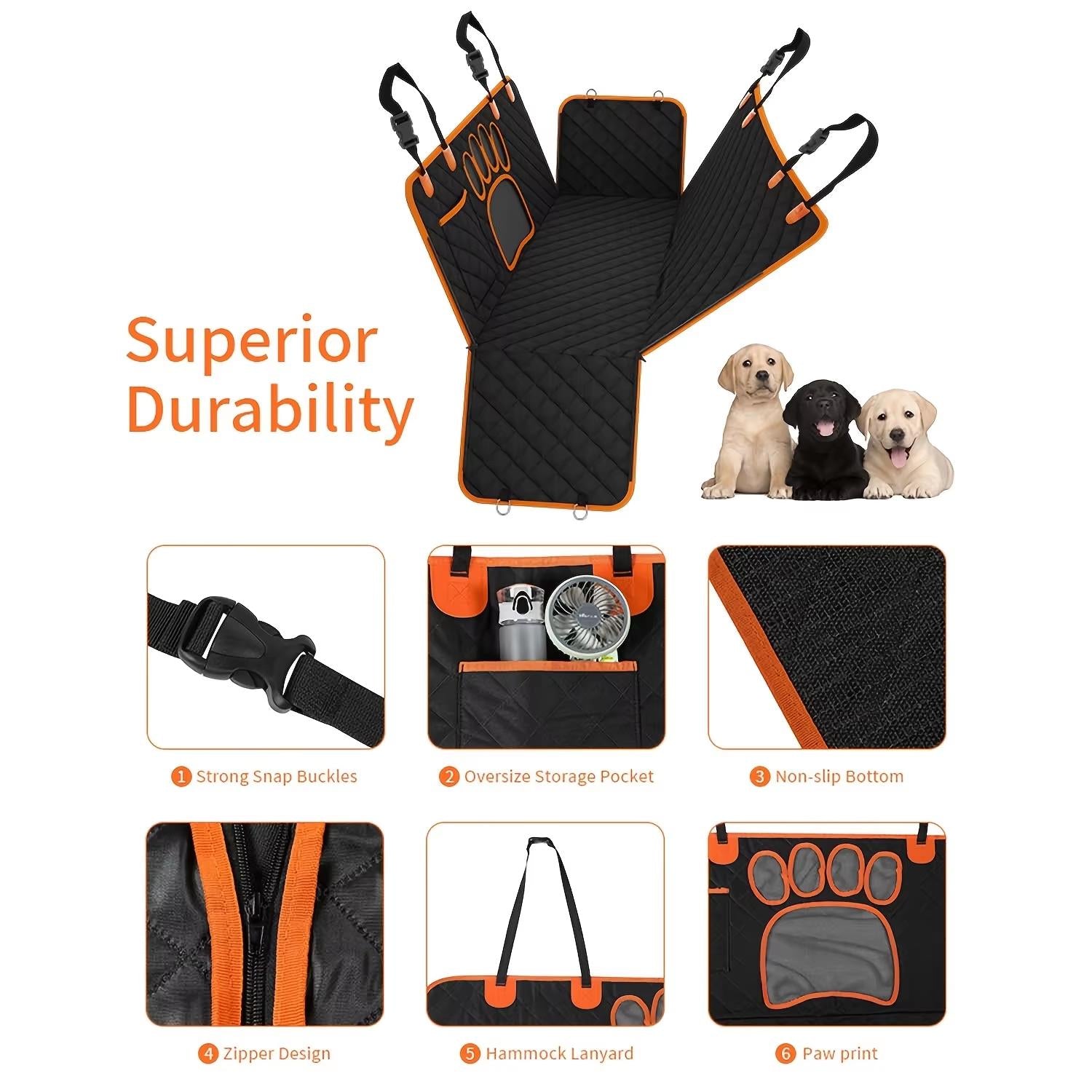 Funda de Asiento para Perro tipo Hamaca — Impermeable y Antideslizante para Auto