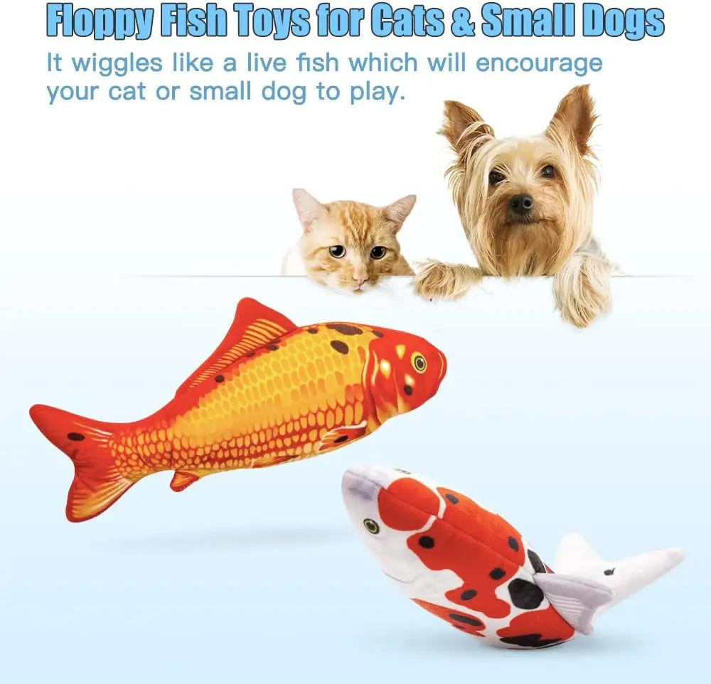 TOOGE 2 Pack 9" Floppy Fish Cat Toys with Silvervine and Catnip for Indoor Cats for Small Dogs Interactive Automatic Flopping