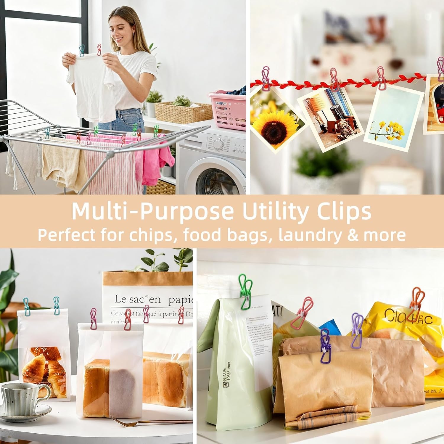 Chip Clips, 10 Pack Colorful Metal Chip Bag Clips with Rubber Caps Pvc-Coated Strong Spring Steel Clip for Food Package, Chips Bag, Snack, Clothes Pins, Paper, 5 Random Colors 2.2 Inch