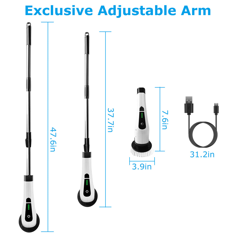 Electric Spin Scrubber - Cordless Telescopic Cleaning Brush with 8 Brush Heads, IPX7 Waterproof - 4