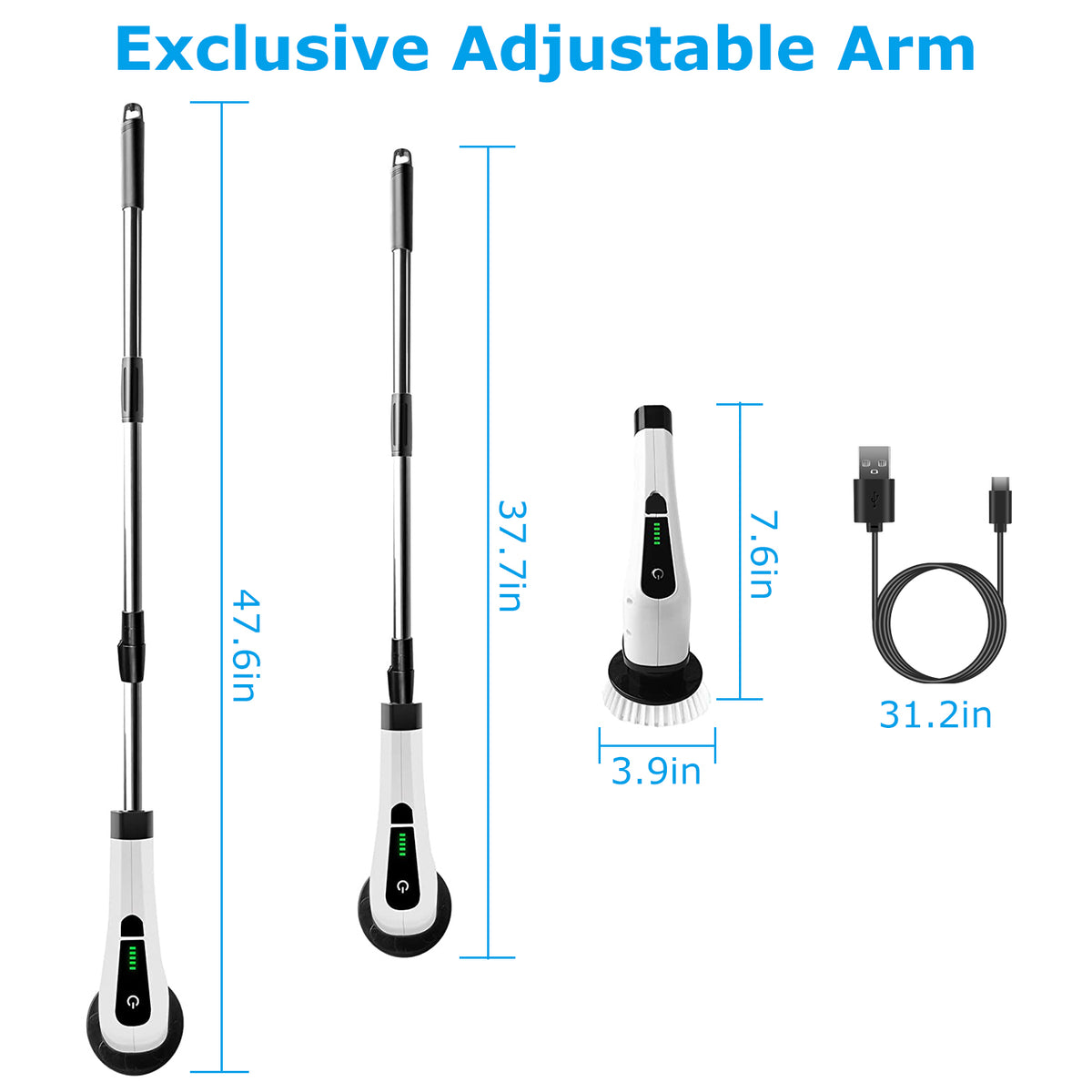 Electric Spin Scrubber - Cordless Telescopic Cleaning Brush with 8 Brush Heads, IPX7 Waterproof - 4