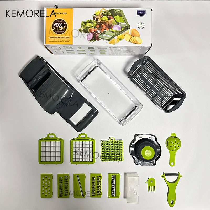 14-in-1 Manual Vegetable Chopper with 900ml Container | Onion Dicer, Garlic Press, Stainless Steel Blades & Tearless BPA-Free Bowl