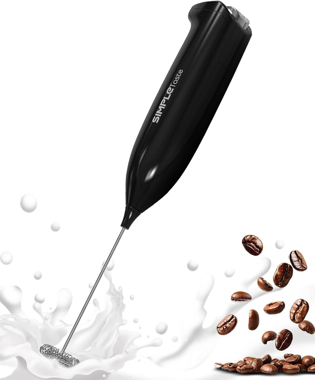 Milk Frother Handheld Electric Foam Maker, Drink Mixer with Stainless Steel Whisk for Cappuccino, Bulletproof Coffee, Latte, Gray, with Stand, Battery Operated