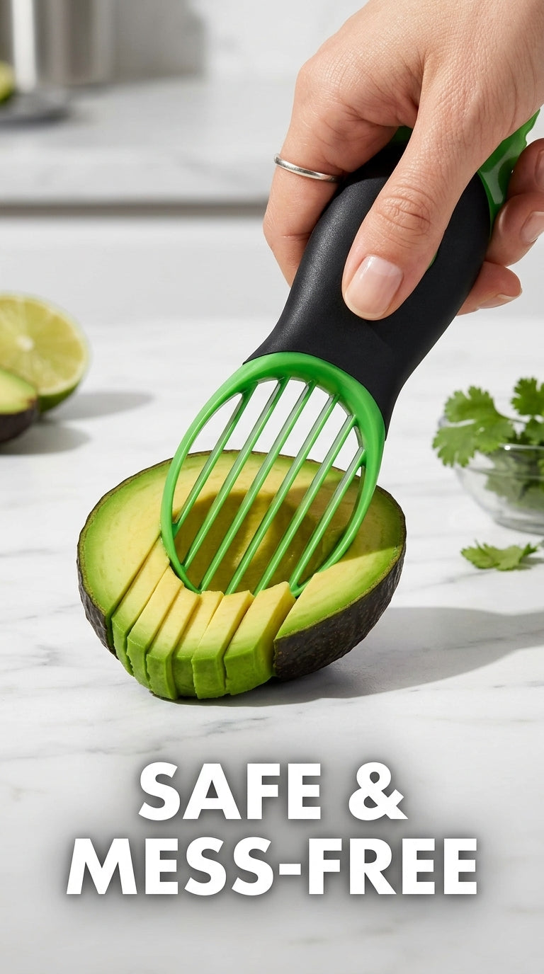 Cut, pit and slice an avocado in one tool
