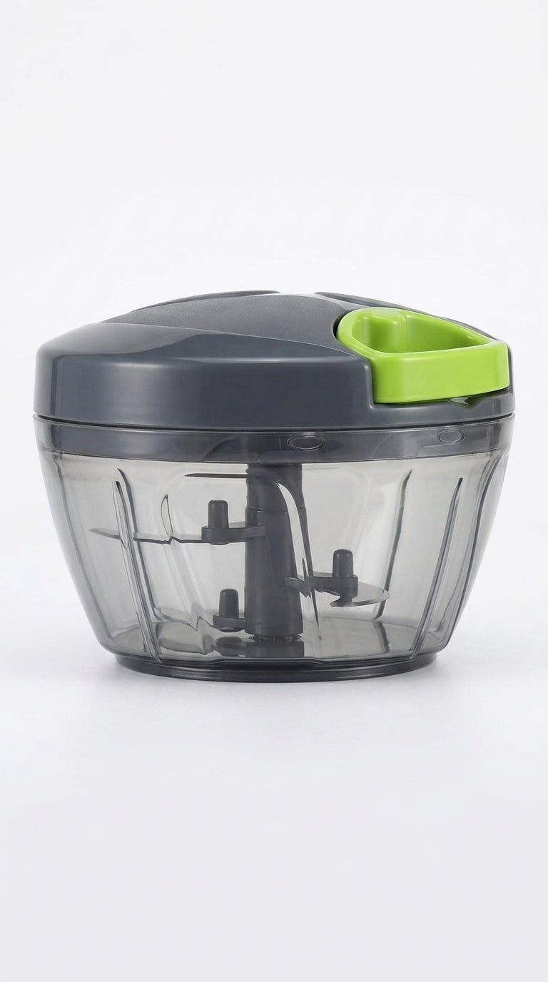 Compact manual pull-string vegetable chopper on a clean counter