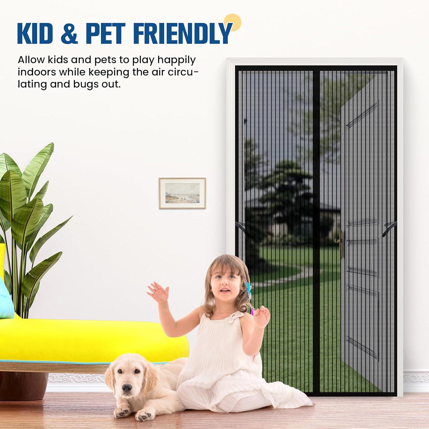 Mosquitera Magnética para Puerta 38×83 in — Cierre Automático, Apta para Mascotas, Antiinsectos