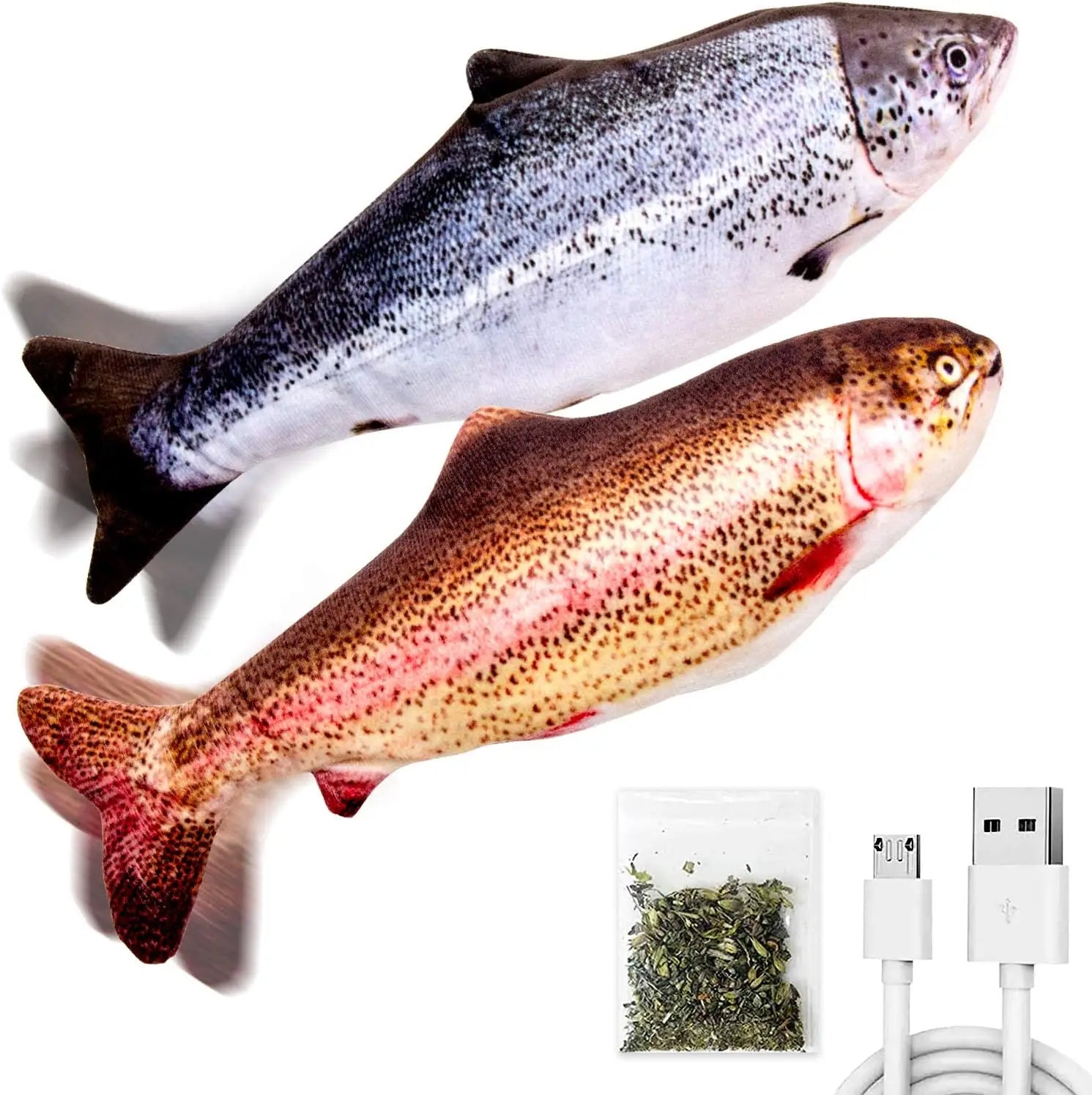 TOOGE 2 Pack 9" Floppy Fish Cat Toys with Silvervine and Catnip for Indoor Cats for Small Dogs Interactive Automatic Flopping