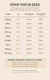 Size chart for the mesh slip-on walking shoes - US 5.5 to 10.5 with EU sizes and foot length in cm and inches