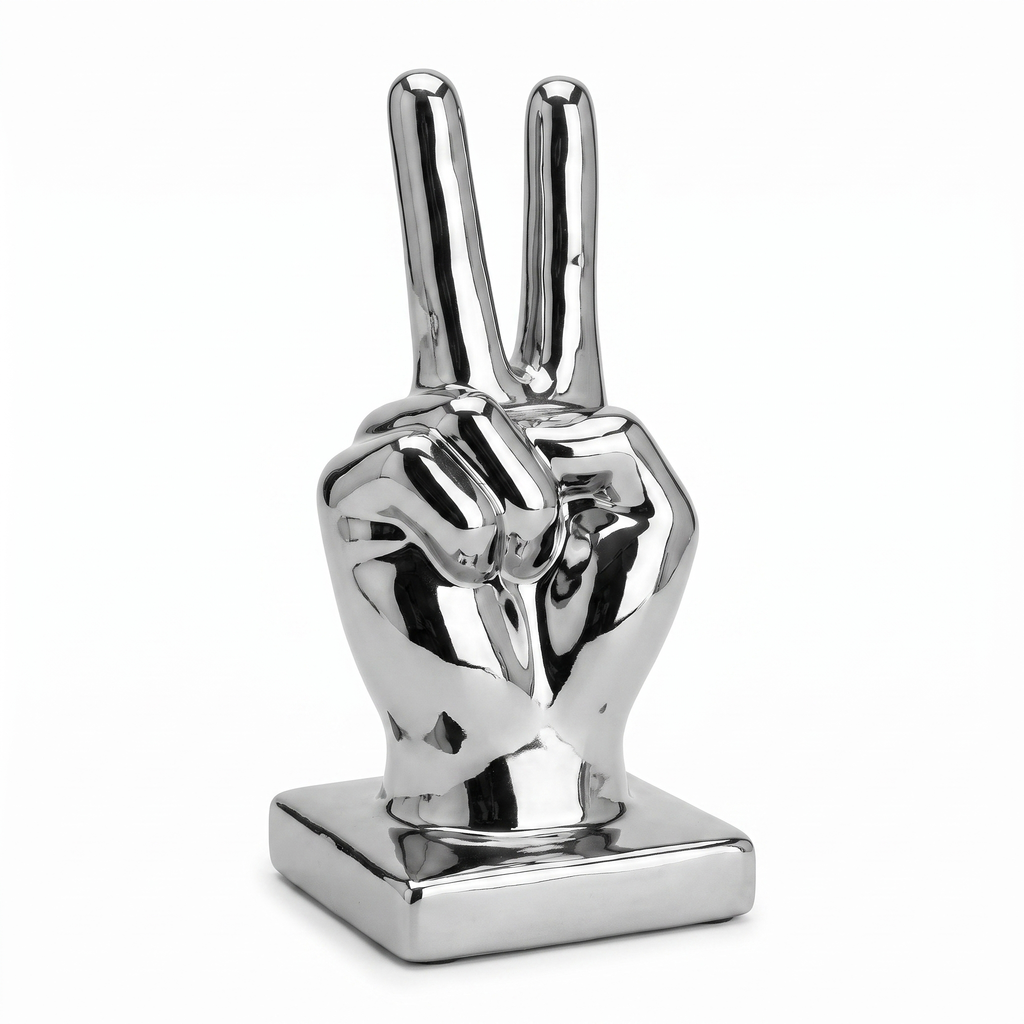 Escultura Mano Paz Cerámica Cromada Negra - Decoración Moderna