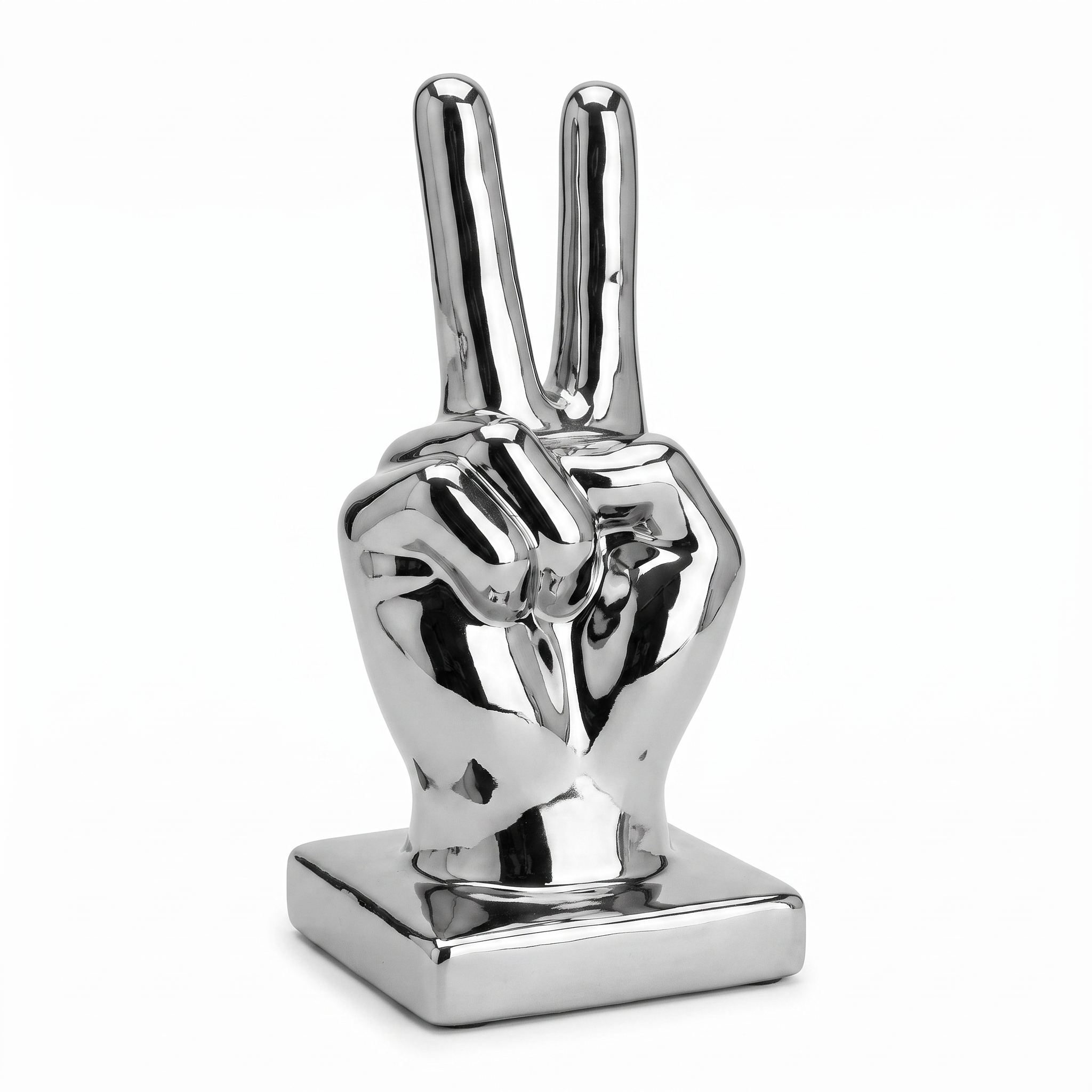 Escultura Mano Paz Cerámica Cromada Negra - Decoración Moderna