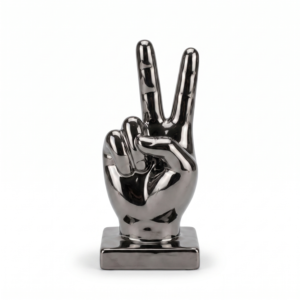 Escultura Mano Paz Cerámica Cromada Negra - Decoración Moderna