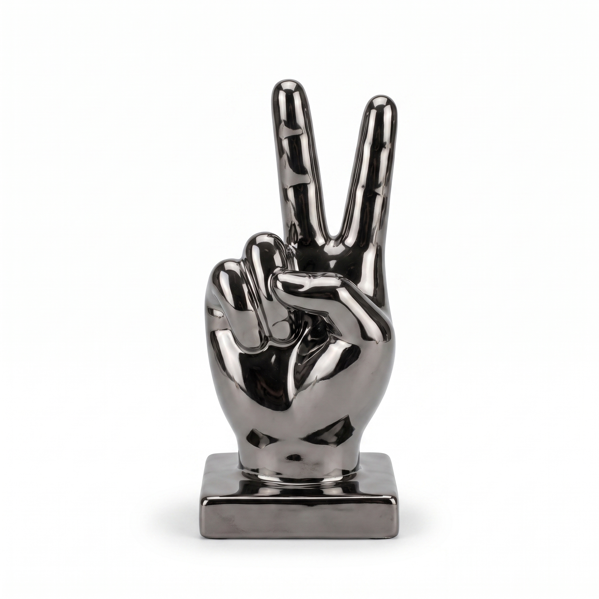 Escultura Mano Paz Cerámica Cromada Negra - Decoración Moderna