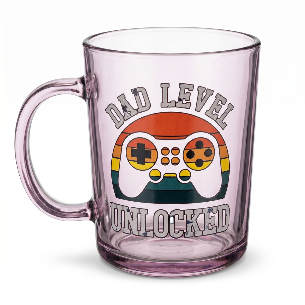 Taza Cristal Gamer 'Dad Level Unlocked' — Regalo Perfecto para Papá