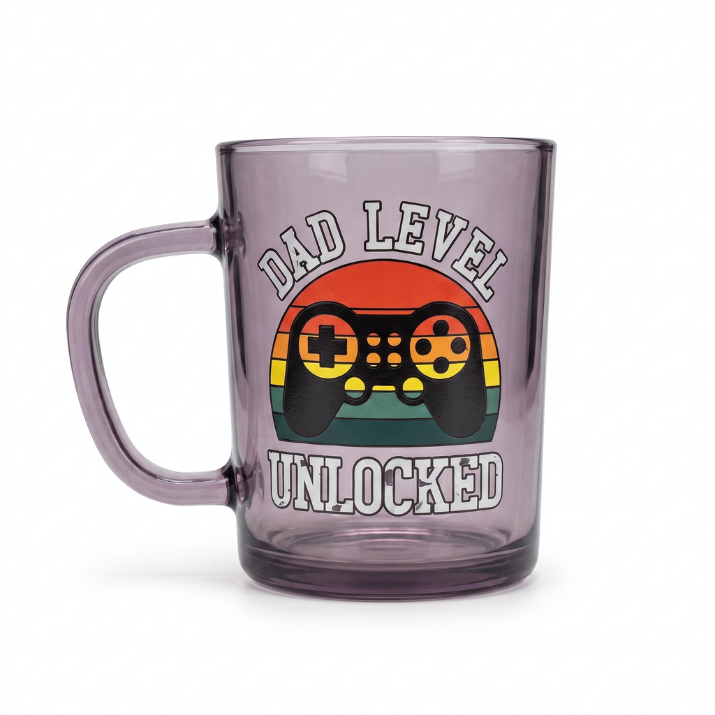 Taza Cristal Gamer 'Dad Level Unlocked' — Regalo Perfecto para Papá
