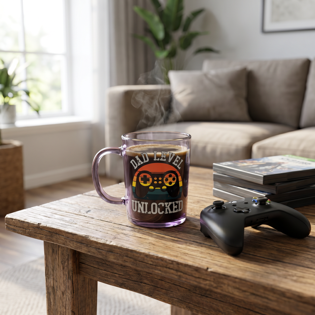 Taza Cristal Gamer 'Dad Level Unlocked' — Regalo Perfecto para Papá