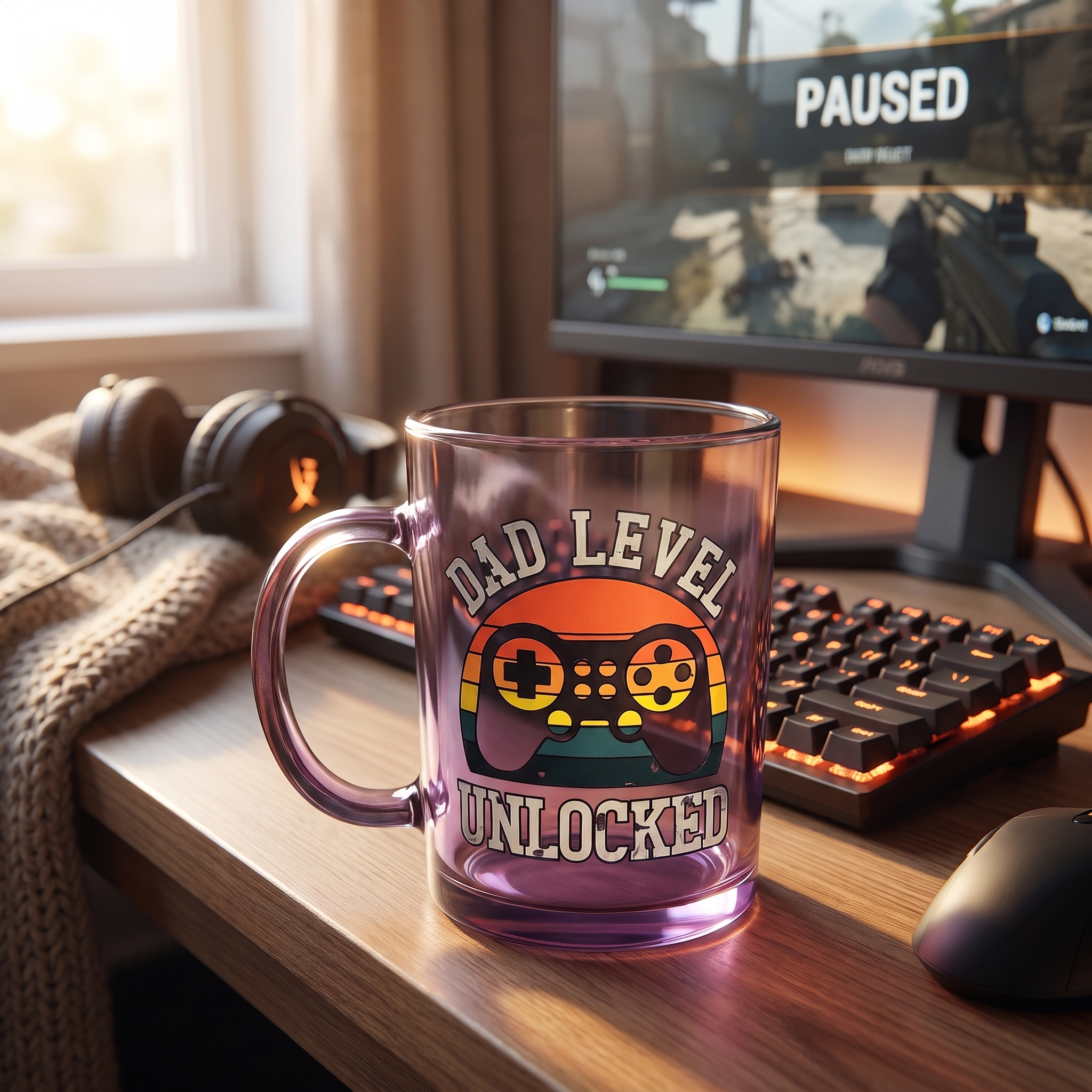 Taza Cristal Gamer 'Dad Level Unlocked' — Regalo Perfecto para Papá
