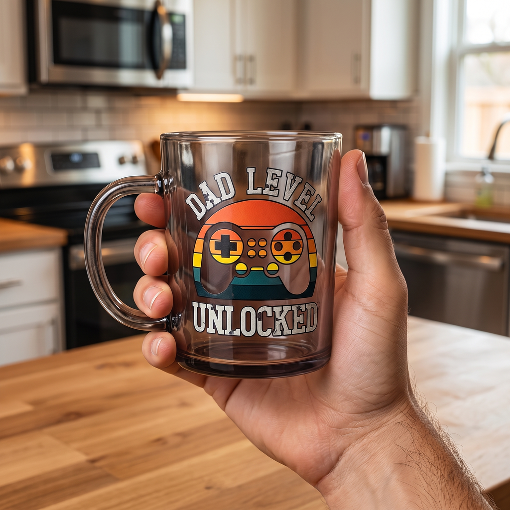 Taza Cristal Gamer 'Dad Level Unlocked' — Regalo Perfecto para Papá